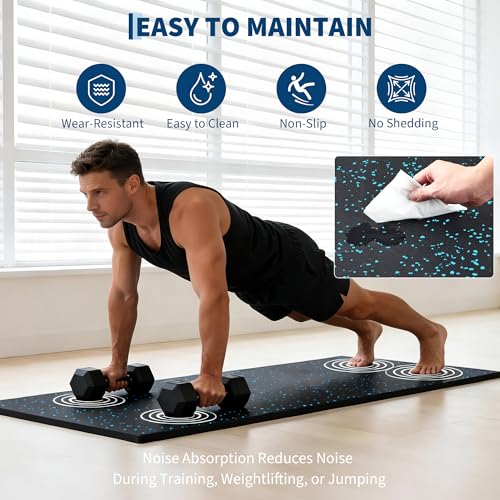 0.56" Thick 48 Sq ft Exercise Equipment Mats,12 Tiles Rubber Interlocking Puzzle Gym Flooring with High Density EVA Foam for Home Gym, Heavy Weight Workout, 24 x 24in Black/Blue