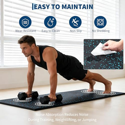 0.56" Thick 48 Sq ft Exercise Equipment Mats,12 Tiles Rubber Interlocking Puzzle Gym Flooring with High Density EVA Foam for Home Gym, Heavy Weight Workout, 24 x 24in Black/Blue