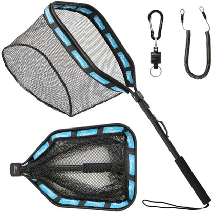 GOODCAT Floating Fishing Net with Magnetic Release, Foldable Landing Net for Kayak Boat Shore Fishing - color: A: Square-Extend Length:32.5"