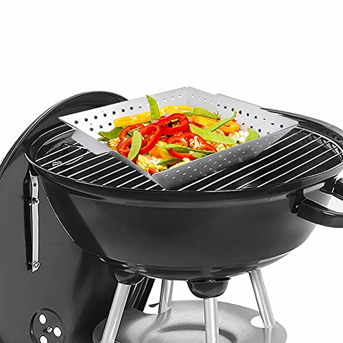 12 Inch Square Grill Basket, Stainless Steel BBQ Basket with Non-Stick Coating, Heat-Resistant Handle for Vegetables, Fish, Shrimp - Fits Gas/Charcoal/Electric Grills (Silver) - style: Grill Basket