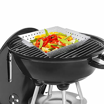 12 Inch Square Grill Basket, Stainless Steel BBQ Basket with Non-Stick Coating, Heat-Resistant Handle for Vegetables, Fish, Shrimp - Fits Gas/Charcoal/Electric Grills (Silver) - style: Grill Basket