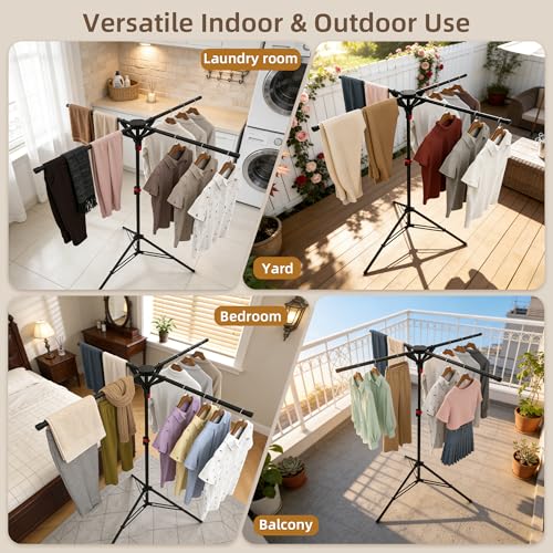 Clothes Drying Rack Foldable, Adjustable Height with Fold Button - size: Height 61 inch-Black