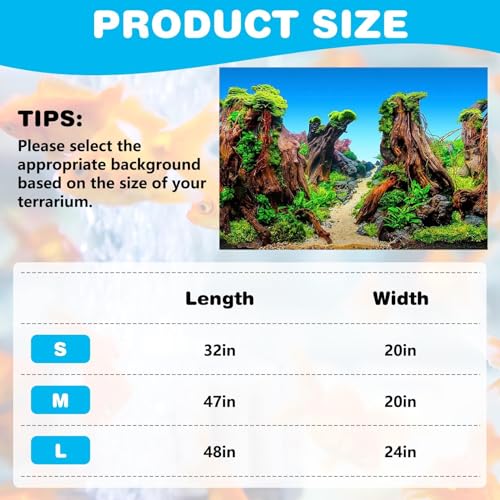 Reptile Terrarium Background 2 Pack 47 x 20 inches Double-Sided Reptile Tank Background Polyester Reptile Habitat Decor with Tape Green Plants & Natural Rock Aquarium Decoration - size: M: 47" x 20"