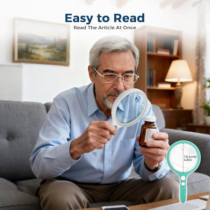 Large Magnifying Glass with Light,10X 25X 45X 60X Handheld Illuminated Lighted Magnifier, 5in Page Reading Magnifier with 12 LED Lights for Seniors Reading, Coins, Jewelry, Close Work - Green