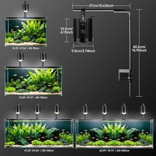 fishkeeper Clip On Aquarium Light, 24/7 Fish Tank Light with Timer, DIY 3 Colors & 10 Brightness Full Spectrum Aquarium LED Lights with Adjustable Metal Clamp for Freshwater Plants Fish Tanks (100W)