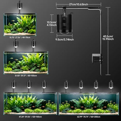 fishkeeper Clip On Aquarium Light, 24/7 Fish Tank Light with Timer, DIY 3 Colors & 10 Brightness Full Spectrum Aquarium LED Lights with Adjustable Metal Clamp for Freshwater Plants Fish Tanks (100W)
