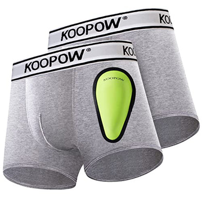 KOOPOW Youth Boys Compression Shorts with Soft Protective Athletic Cup - color: 0202-grey(2-pack), size: Medium