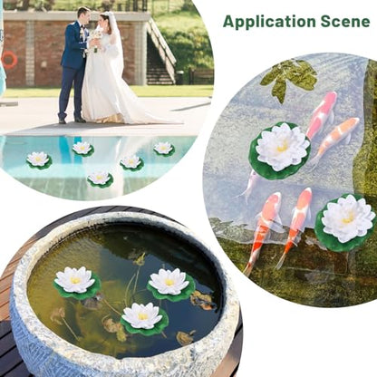 15 Pcs Floating Foam Lotus Flowers with Lily Pads Realistic Lily Pads Pond Plants Ornaments for Pool Aquarium Garden Decoration