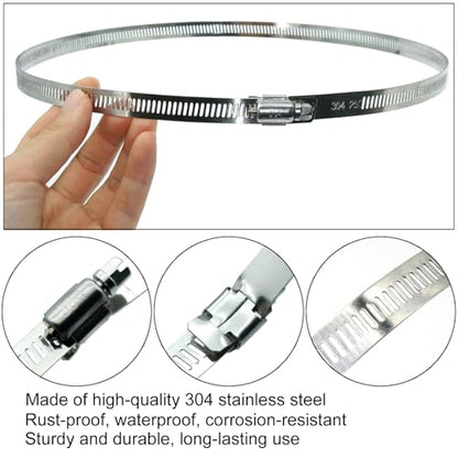 6 Pcs 7.8-Inch/200mm(Diameter) 304 Stainless Steel Hose Clamps | Adjustable Worm Gear, Heavy Duty Metal Band Clamps, For Securing Pipe, Tube, Air Duct, Automotive, HVAC Systems - size: 7.8 Inch-6 Pcs