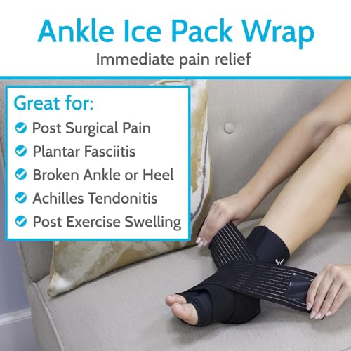 Vive Arctic Flex Ankle Ice Pack Wrap for Swelling - Adjustable Hot & Cold - size: Small