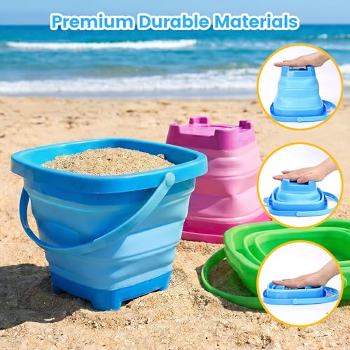 Collapsible Bucket for Kids, Foldable Pail Bucket for Beach Toys, Summer Toys, Camping Gear, Beach Party, Fishing, and Fun Summer Activities