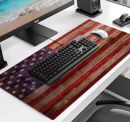 American Flag Gaming Mouse Pad, Suitable for Office and Study Keyboard Pads | The Surface Of The Mouse Pad Is Designed With Fiber Woven Material, And The Base Is Made Of Natural Anti Slip Rubber. - color: Wood Grain American Flag