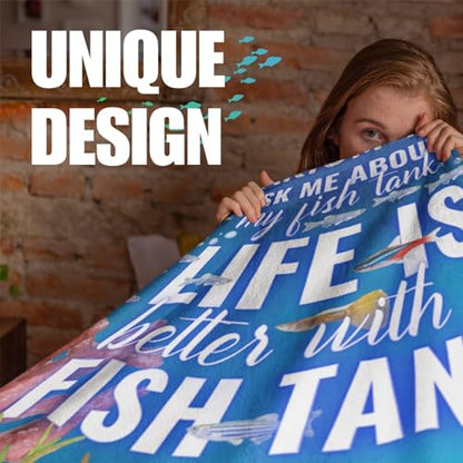 Gifts for Aquarium Lovers, Fish Tank Lovers Gifts, Perfect for Birthday/Christmas, 50'' x 65'' Unique Design Flannel Plush Blanket