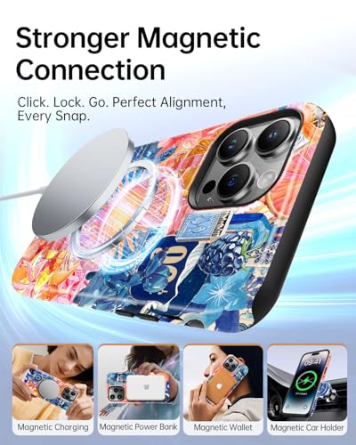 for iPhone 14 Pro Max Case, Sun Evil Eye Collage Aesthetic Phone Case, Compatible with Magsafe, Trendy Vintage Summer Fruit Starfish European Slim Shockproof Protective Women Girl Cover