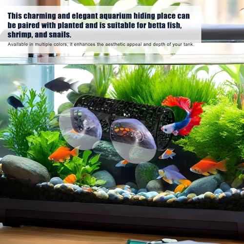 2pcs Betta Fish Tunnels, Black Aquarium Hammock Hideout Cave with 4 Suction Cups Safe Small Hole Hollow Design for Small Fish Shrimp Guppies Betta Tank Accessories & Decor