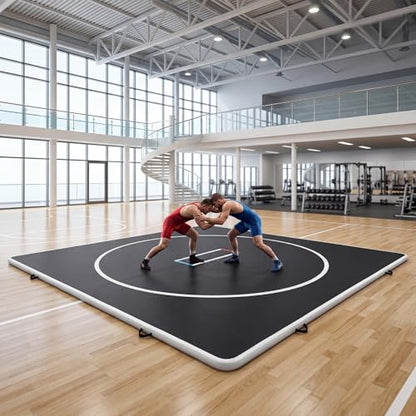 Inflatable Wrestling Mat 13FT x 4IN, PVC Portable Wrestling Mats for Home, 4" Thick Jiu Jitsu Mats with Circles for Wrestling, Martial Arts, Jitsu, BJJ, Boxing, MMA, Judo Indoor Outdoor Use