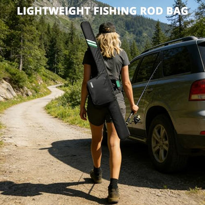 Fishing Rod Case, 52inch Fishing Pole Bag (3.9ft-4.4ft) with Tackle Pockets, Fits Break-Down Spinning, Casting Rod Reel Combo, Padded Soft Rod Bag with Strap Handle, Pole Travel Case, Green