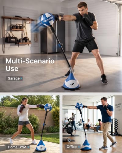 MERACH Punching Bag with Stand, 8 Suction Cups 53-62 Height Adjustable | Stress Relief, Sand Filled Base, Carbon Steel Spring, Fast Rebound, Easy Assembly, Home Gym Boxing Equipment (Blue & White)