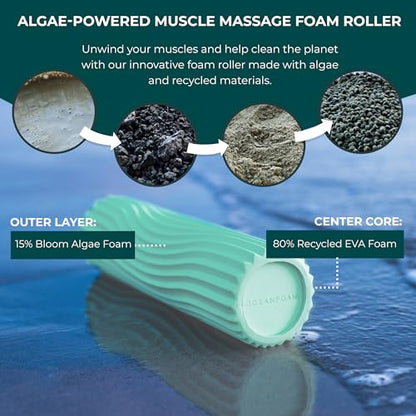 Oceanfoam Ripple Travel Foam Roller (11" x 3.35") Firm Mini Foam Roller for Physical Therapy, Deep Tissue Massage, Back Pain - High Density, Ergonomic Wave Textured - Yoga, Pilates, Exercise (Seafoam) - color: Seafoam