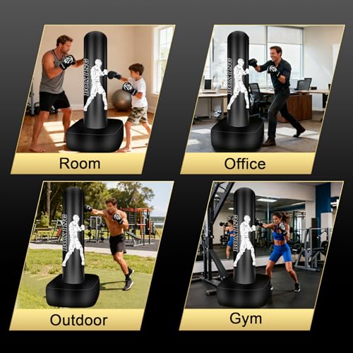 Freestanding Punching Bag for Adults, 70" Heavy Bag Inflatable Boxing Bag - color: White Athlete - Includes Accessories