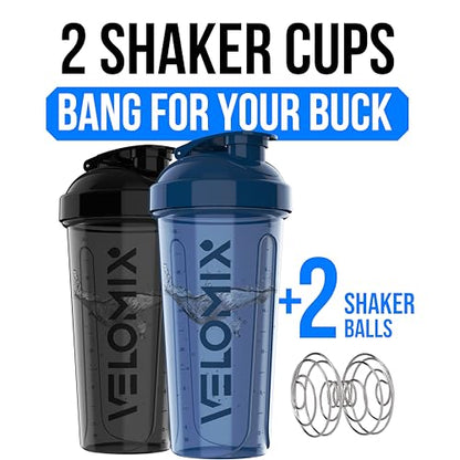 VELOMIX 2 Pack 28oz Protein Shaker Bottle for Protein Mixes, Blue/Black - color: A7) Blue / Black