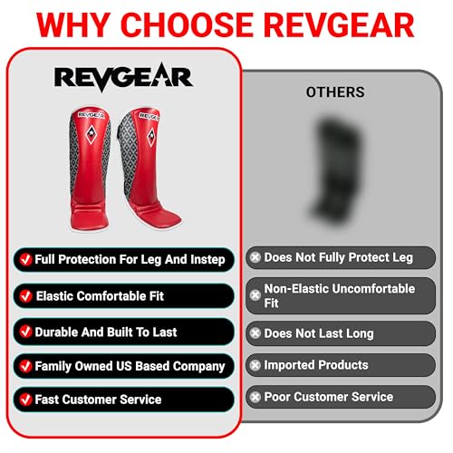 Revgear Superlite Light Weight Leather Shin Guards | for Martial Arts/MMA - color: Red, size: Small