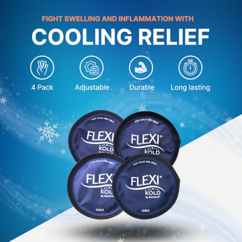 FlexiKold Gel Ice Pack Circles w/Straps (4 Pack) - Small Ice Packs, Reusable Ice Pack for Injuries, Ice Packs Reusable, Breastfeeding, Wisdom Teeth, Sinus Headaches - 6304-STRAP4PK by NatraCure - style: Circles (4" Round)