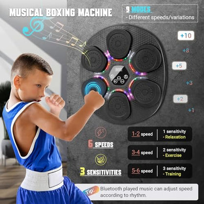 Music Boxing Machine for Adults & Kids, 9 Modes, 6 Speeds & 3 Sensitivity