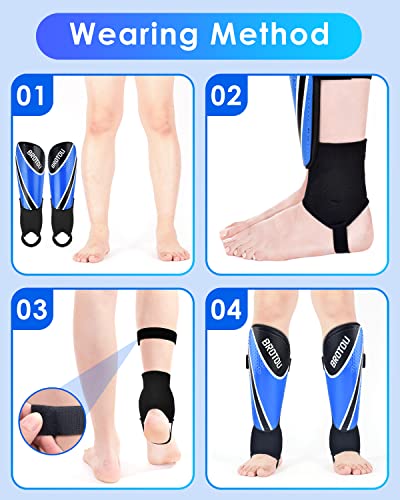 BROTOU Shin Guards Soccer Youth, Soccer Shin Guards for Kids 3-15 | Light Weight Adjustable Straps Shin Pads Protection Equipment with Ankle and Leg Calf Protection - color: BLUE, size: Small