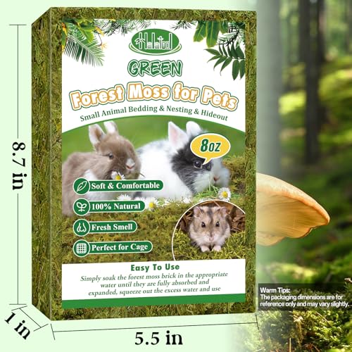 12QT Small Animals Bedding & Nesting Material, Forest Moss for Odor Control Rabbits Squirrels Hamsters Guinea Pigs, Soft & Safe for Small Animals Cages Terrariums Reptiles Plants