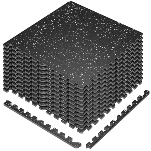 Interlocking Exercise Equipment Mats, 0.56" Thick 12 Tiles (48 Sq Ft) - Rubber Top Gym Flooring with High Density EVA Foam, Heavy Weight Workout Mats for Home GymFloor Protection,Black/White - size: 48 Sq Ft (12 Tiles)
