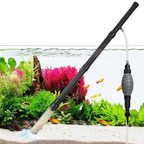 AQQA Gravel Vacuum for Aquarium Siphon - Adjustable Flow Fish Tank Cleaner with Handle, Manual Siphon Pump Water Changer Sand Rock Suction Cleaner, Upgraded Hard Hose with Threaded Connection (S) - size: S for tanks under 17" deep