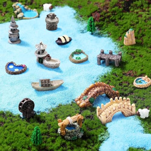 2 Pack Gray & Brown Miniature Stone Arch Bridges - Fairy Garden Ornaments for Dollhouse, Aquarium, Lawn, Patio, and DIY Micro Landscape Decor | Mini Fairy Garden Accessories for Outdoor and Fish Tank