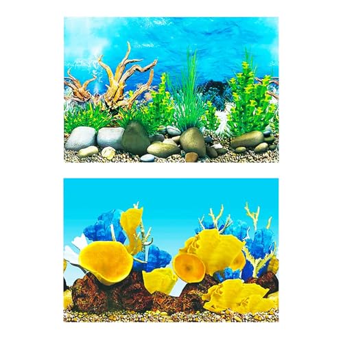 Double-Sided Aquarium Background, Coral Reef and Seabed Design, 12 x 20 Inches, Waterproof (Animal Print A)