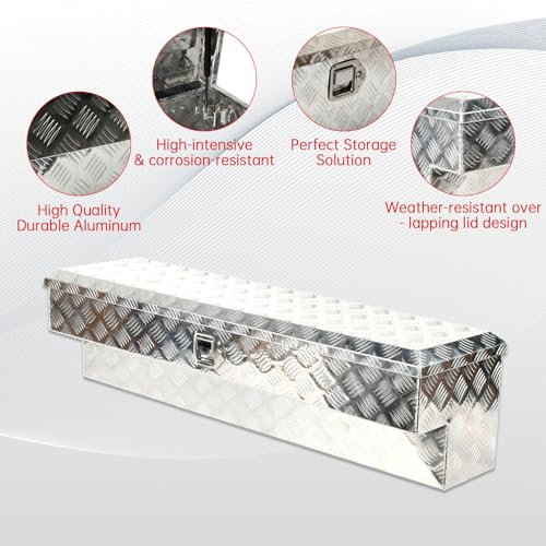 48"X8"X12.5" Inch Silver Aluminum Side Mount Truck Tool Box Pickup RV Trailer Truck Bed Toolbox Storage Organizer W/Side Handle, Lock & Keys