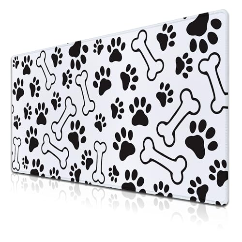 Desktop Mats Laptop Desk Mat Gaming Mouse Pad Extra Large Mouse Pads Computer Mats Office Pad Waterproof Non-Slip Rubber Base 35.4 X 15.7 for Game Office, Dogs Paws and Bones - color: Dogs Paws And Bones