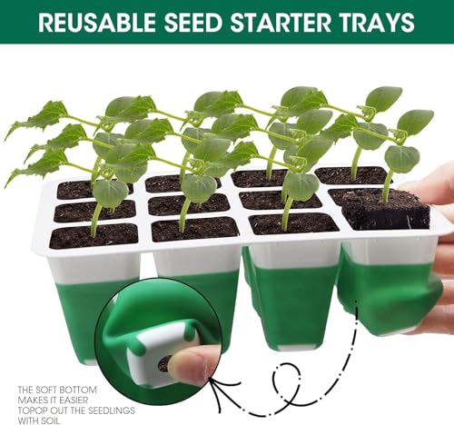 Self Watering Seed Starter Tray with Grow Light, 10-Pack 120-Cell Reusable Seed Starter Kit with Soft Silicone, Plant Germination Trays with Humidity Dome for Seeding Planting Growing
