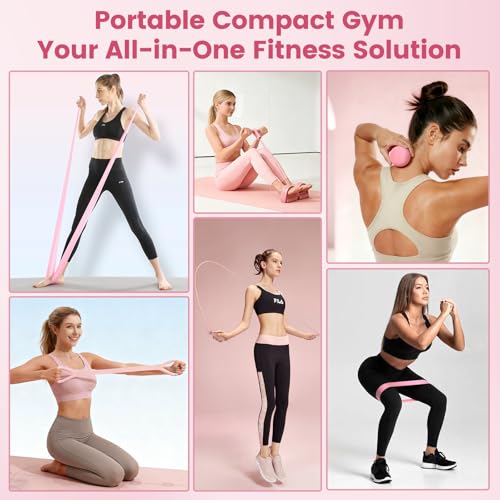 Home Workout Equipment for Women, Pedal Resistance Band with Handle Set - color: Pink