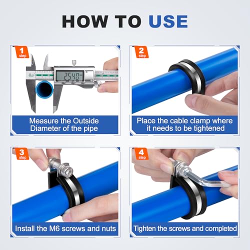 20 pcs 1/4 Inch Stainless Steel Cable Clamps Insulated Clips | Rubber Coated Cushioned, Conduit Clamp, Metal, for Hose Tube Pipe Wire Line Installation