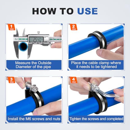 20 pcs 1/4 Inch Stainless Steel Cable Clamps Insulated Clips | Rubber Coated Cushioned, Conduit Clamp, Metal, for Hose Tube Pipe Wire Line Installation