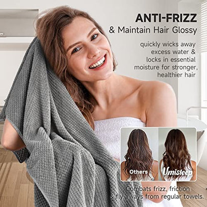 Umisleep Extra Large Microfiber Hair Towel, Ultra Absorbent, Grey - color: Grey