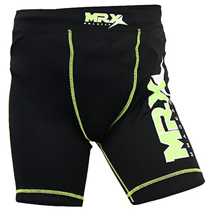 New Mrx MMA Compression Shorts with stabilize Cup Sports Short Martial Arts, Kick Boxing, Black-Green - size: Small