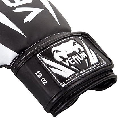Venum Elite Boxing Gloves - color: Black/White, size: 12-Ounce