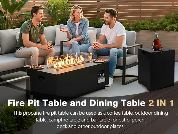 42-inch Outdoor Propane Gas Fire Pit Table 50000 BTU Iron Rectangle Firepit for Outside Patio with Tank Hidden Table, Wind Guard, Removable Lid, Lave Rocks, Waterproof Cover, Balck - size: 42"D