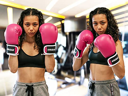 Kruzak Plain Boxing Gloves for Sparring, Kickboxing, Muay Thai, Martial Arts & MMA Fighting - Men & Women Punch Bag Mitts Training and Focus Pads Punching - color: Pink, size: 16 oz