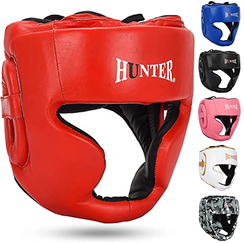 HUNTER Boxing Headgear for Youth & Adults, Adjustable Sparring Head Guard for MMA, Muay Thai, Kickboxing, Karate & Martial Arts Training, Full Coverage Cheek & Chin Protection - color: Red, size: Small-Medium