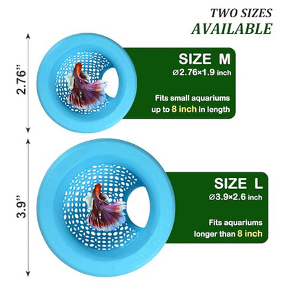 Floating Betta Hammock, Multi-Functional Fish Tank Decor, Betta Hideout with Suction Cup, Feeding Rings, Aquarium Plant Holder, Betta Fish Tank Accessories, Eco-Safe PLA, Medium, Blue