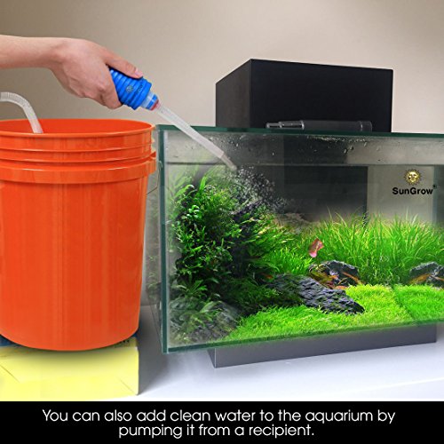 SunGrow Water Siphon Pump for Fish Tank with Priming Bulb, 3.5" Nozzle Net, 65-Inches, Long Nozzle Sand Cleaning Kit, Fish Gravel Vacuum to Clear Water, Aquarium Siphon Tank, 2-Minutes to Assemble - color: Blue