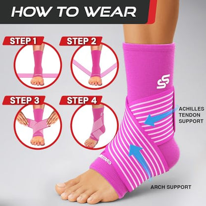 Sleeve Stars Ankle Brace Men & Women Support (Single/M:10"-12"/Hot Pink) - color: Hot Pink, size: Medium