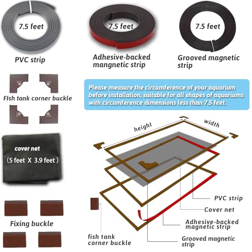 7.5 FT DIY Magnetic Fish Aquarium Anti-Jumping net Cover, Mesh Screen Netting for Fish Aquarium Screen Top Cover, Aquarium Lid Prevents Fish, Reptiles from Jumping Out (7.5 Feet)